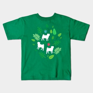 White Pugs with Leaves Kids T-Shirt